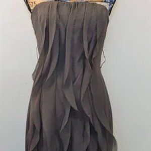 White by Vera Wang Chiffon Ruffle Charcoal Gray Dress